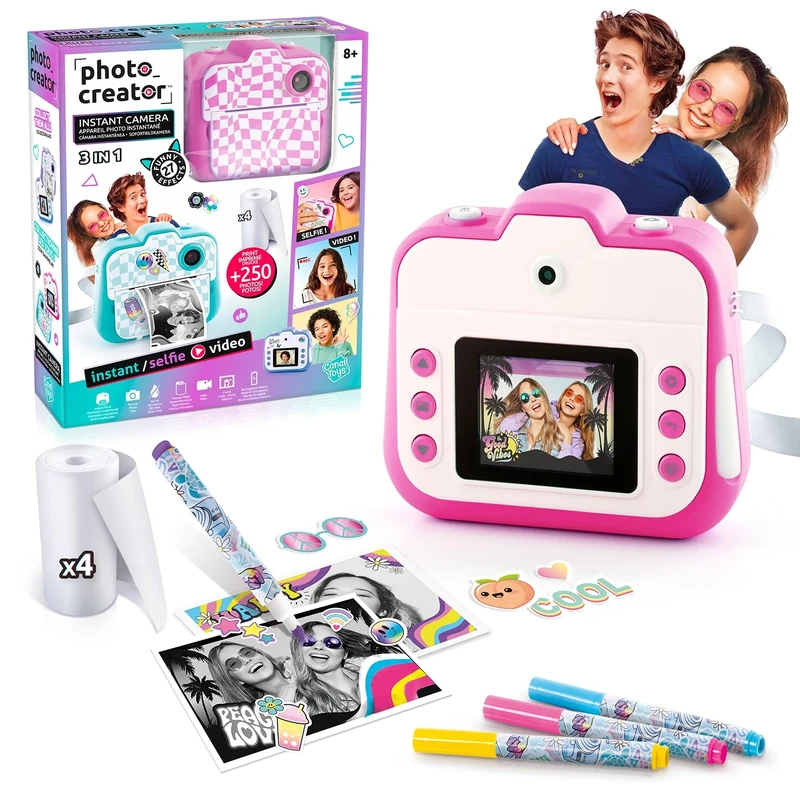 Canal Toys - Photo Creator - Instant Camera - Pink - with Color Display, Paper Rolls, Stickers, Felt Tip Pens and Wrist Strap - CLK 055