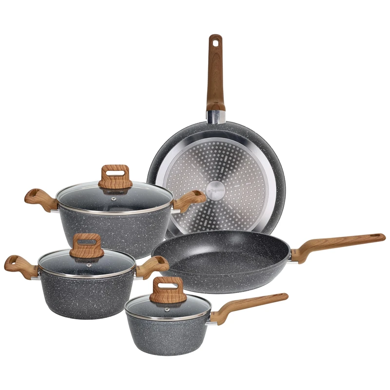Tognana Wild Stone 8 Piece Forged Aluminium Pot and Pan Set, Grey