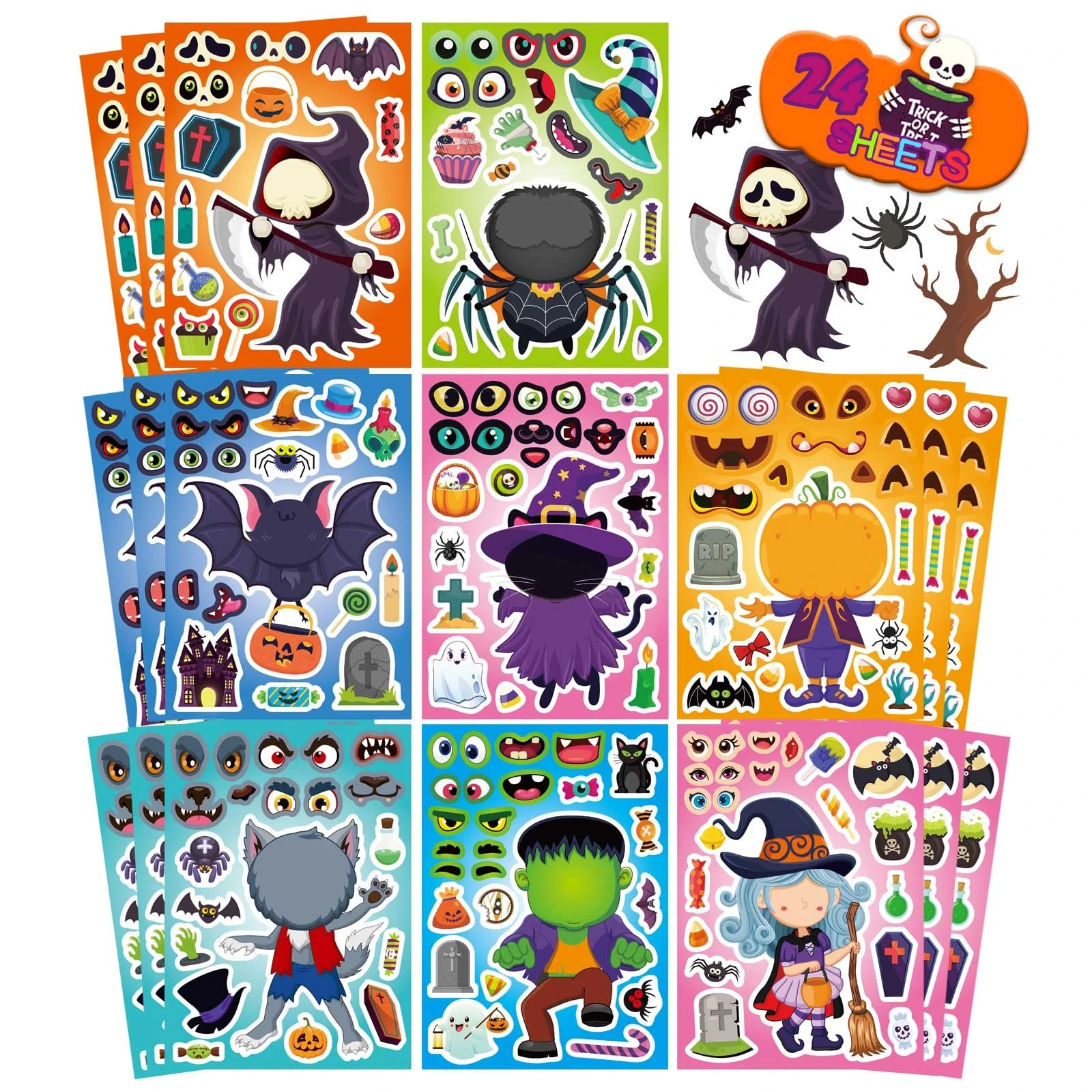 Spirit Halloween Stickers 24 Sheets | Instant Party Decorations with Bats, Spiders & Witches | Non-Toxic UK | Kids Adults Crafts | Gift Favour