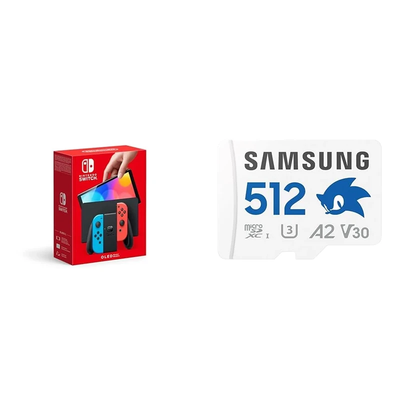 Nintendo Switch (OLED Model) - Neon Blue/Neon Red + Sonic microSD Card