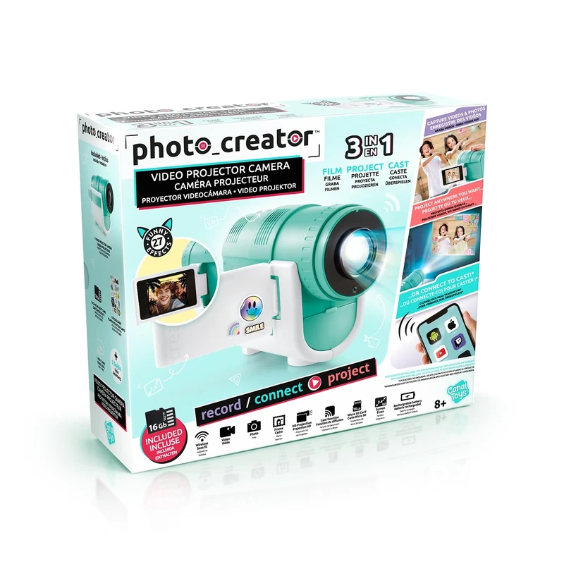 Photo Creator Camera Projector – Kids HD Video & 48MP Photo Camera with WiFi Casting from Smartphone, 2.4" Screen & Projector up to 90" – Fun Gift for Kids & Families- 16GB SD Card & Stickers