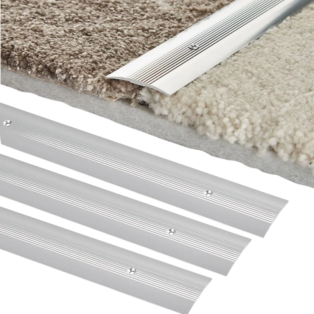 Carpet Flooring Flat Silver Door Bar Threshold Cover Strip 40mm x 0.9m (3 Pack) | Silver Threshold Door Bar Trim Strip | Ideal for Doorways | Easy-Fit Cover Strip