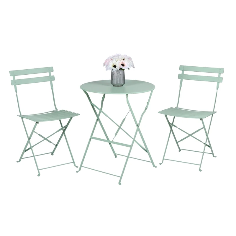 Arti Casa Bistro Set 3-Piece Green - Folding Metal Garden Furniture Set for Balcony or Patio - Round Table with 2 Chairs
