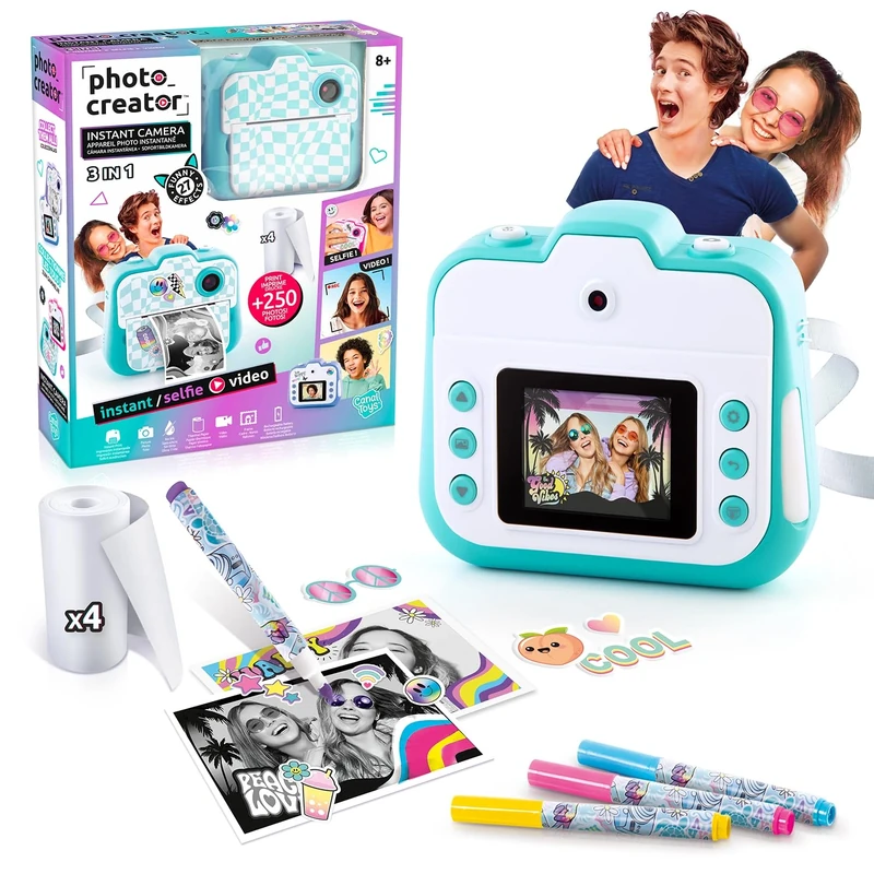 Canal Toys - Photo Creator - Turquoise Instant Print Camera for Kids 8+ - Selfie & Video Camera - Inkless Print on Thermal Paper - Gift Idea - CLK 001T