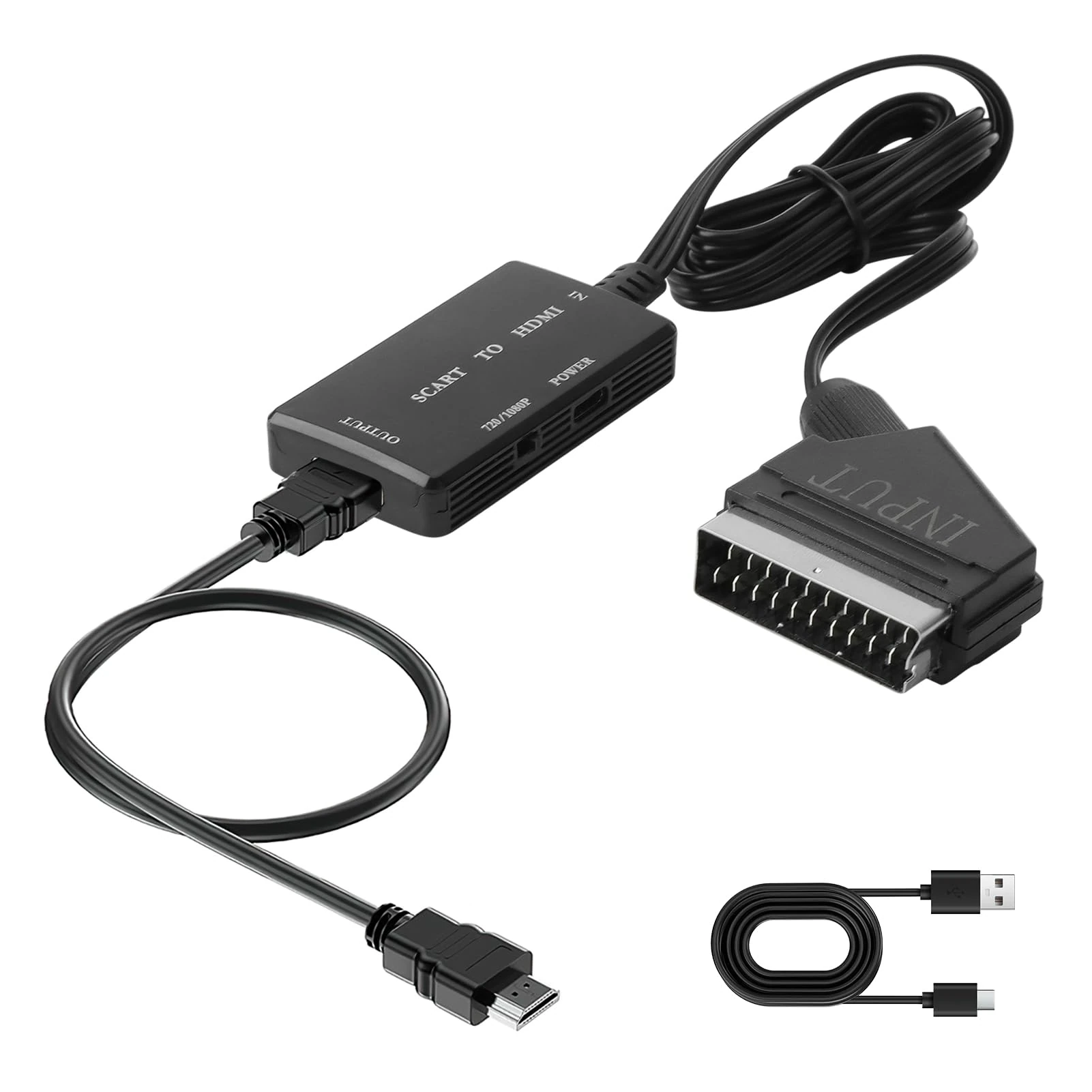 Pennle Scart to HDMI Converter with HDMI Cable & USB Cable, Full HD 720P/1080P Switch Video Audio Converter Adapter HDTV Monitor Projector for HDTV STB VHS Xbox PS3 Sky Blu-Ray DVD Player