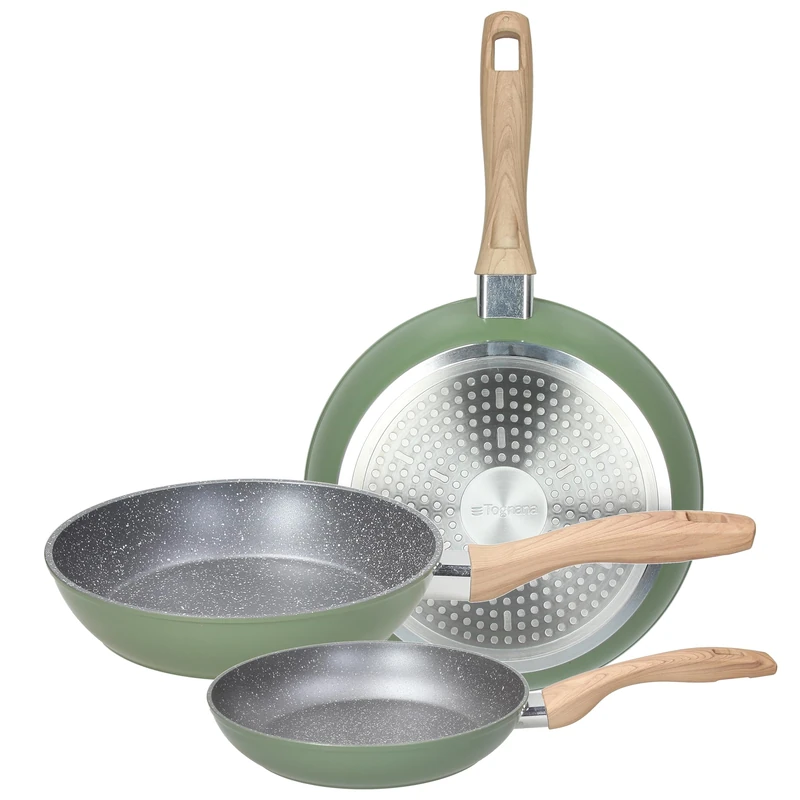 Tognana Sage Stone Set of 3 Frying Pans 20/24/28 cm, Forged Aluminium, Green
