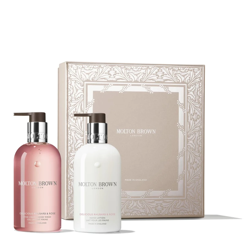 Molton Brown Delicious Rhubarb & Rose Hand Care Collection - Fine Liquid Hand Wash & Lotion 2 x 300 ml, Luxury Scented Gift Set for Women