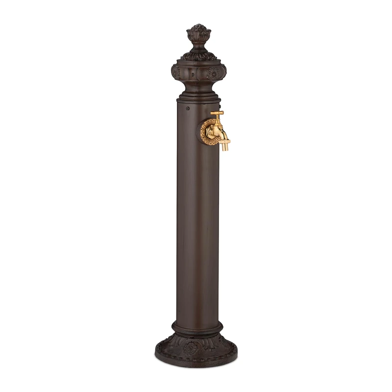 Relaxdays Column Fountain, Garden Water Featue, with Tap, HWD: 87 x 20.5 x 24 cm, Standing Patio Ornament, Brown, 40% Aluminium, 87 cm