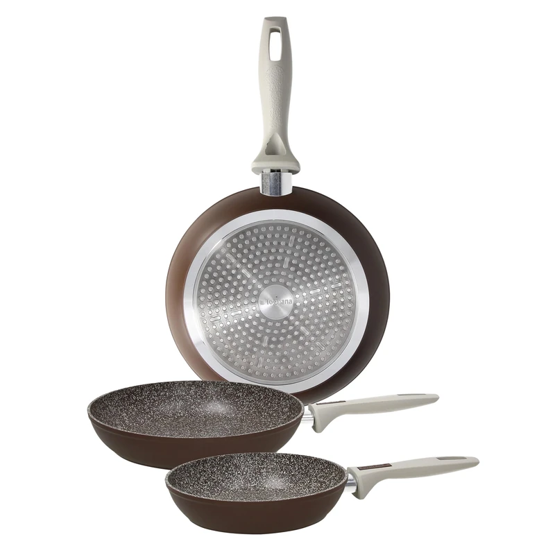 Tognana Pearlbrown Stone, Set of 3 Frying Pans Cm20/24/28, Forged Aluminium, Brown