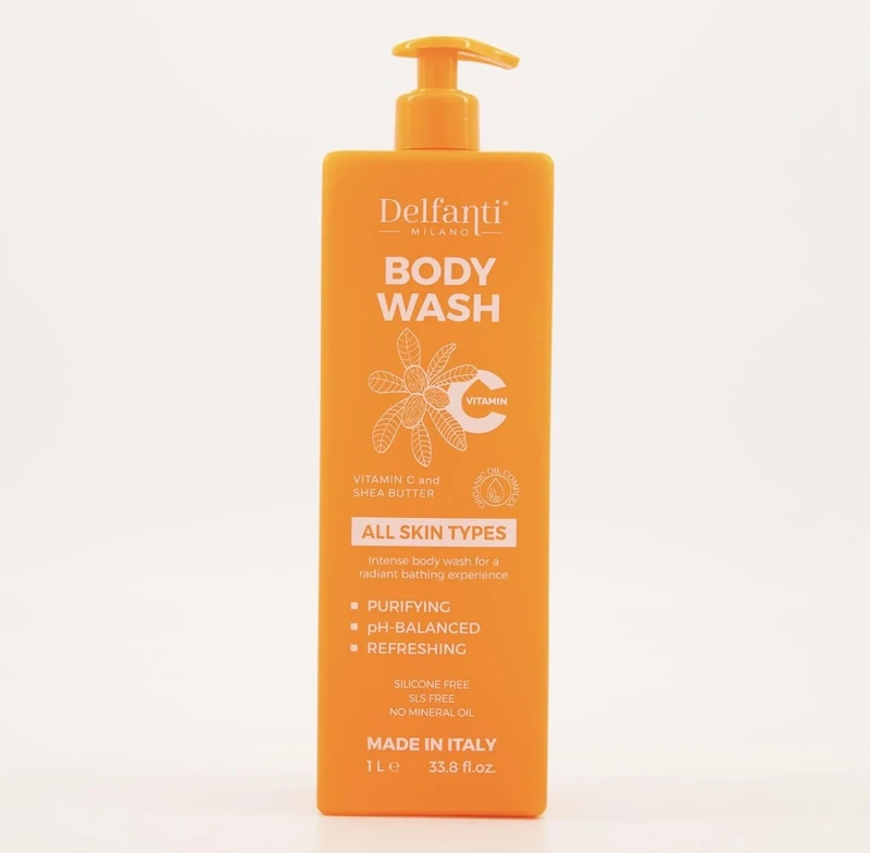 Delfanti Milano Vitamin C And Shea Butter Body Wash, Silicone Free, SLS Free, No Mineral Oil 1000ml