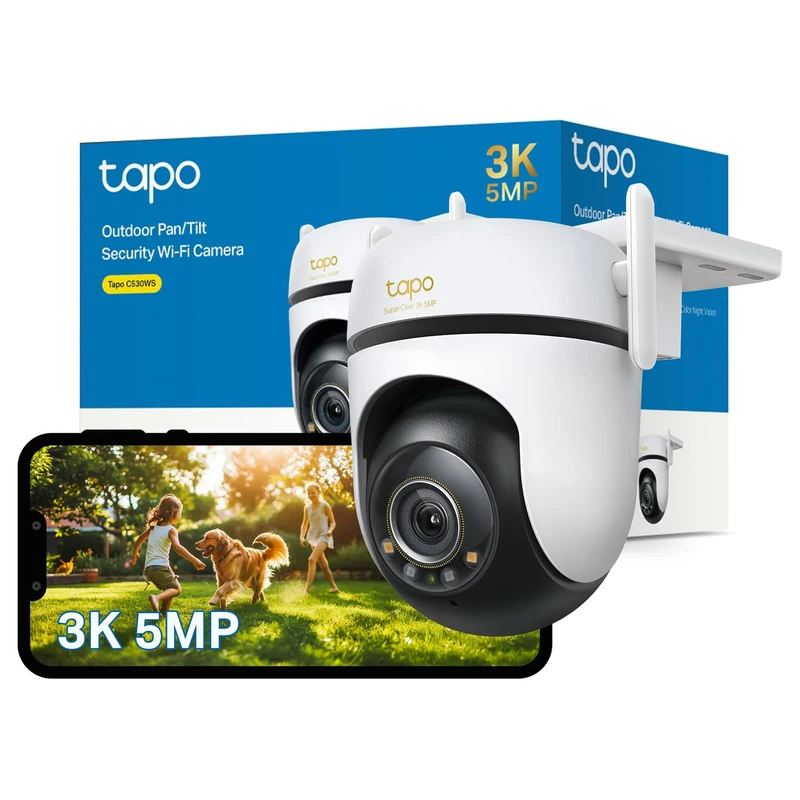 Tapo C530WS (Renewed) Pan/Tilt Outdoor Security Camera, 3K 5MP WiFi Outdoor Camera, 360° Vision Motion Tracking, AI Detection, Starlight Colour Night Vision, IP66, Works with Alexa & Google