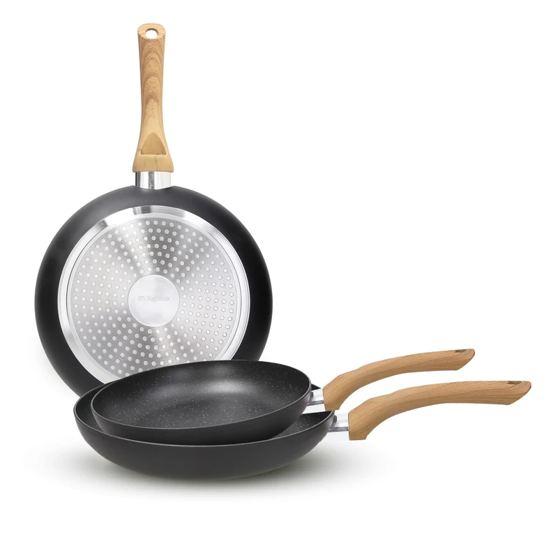 Tognana Rock in Wood, Set of 3 Frying Pans 20/24/28 cm, Forged Aluminium, Black