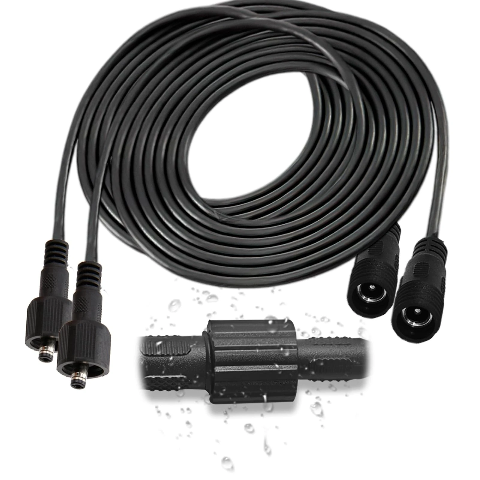 2Pcs 5M Extension Cable for Garden Solar Soptlights TS-S5506 TS-S4205, IP65 Waterproof Outdoor Extension Lead for LED Spike Lights, Solar Pump, Fountain Lighting System, DC Wiring with 5.5X2.1mm Jack