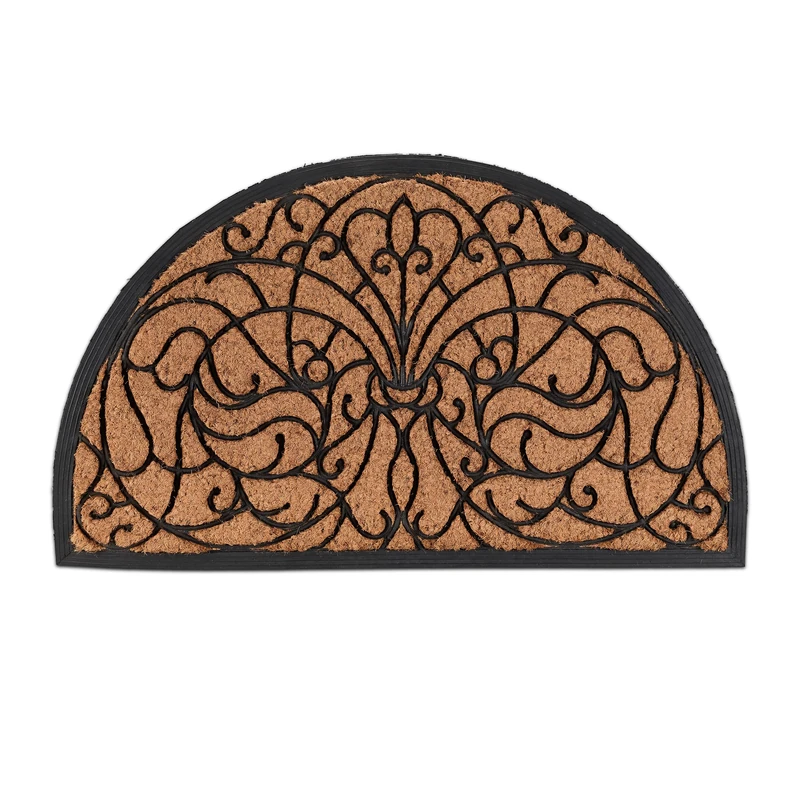 Relaxdays Semicircular Doormat, Coir & Rubber, Decorative Design, 100 x 60 cm, Indoor & Outdoor Welcome Mat, Natural