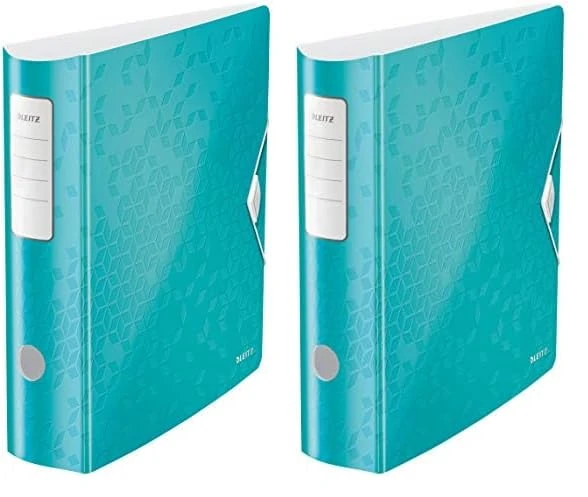 Leitz Lever Arch File, Ice Blue, A4, Curved Spine 75mm Width, Elastic Fastening, Light polyfoam, Wow Range, 11060051 (Pack of 2)