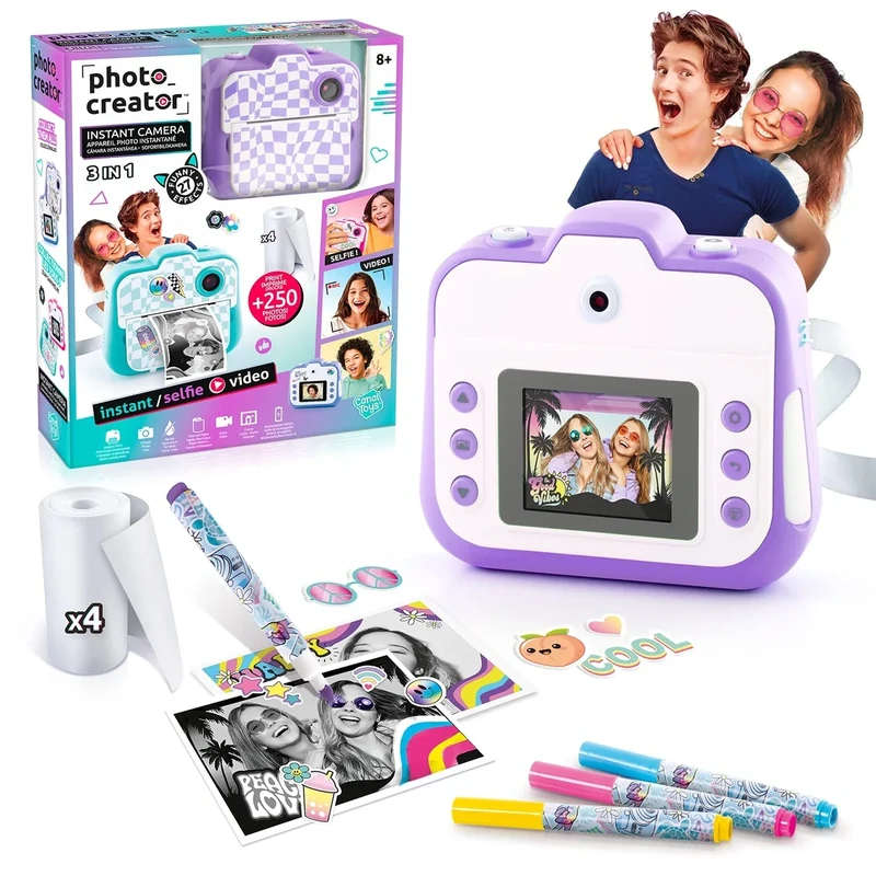 Canal Toys - Photo Creator - Instant Camera - Purple - with Color Display, Paper Rolls, Stickers, Felt Tip Pens and Wrist Strap - CLK 056