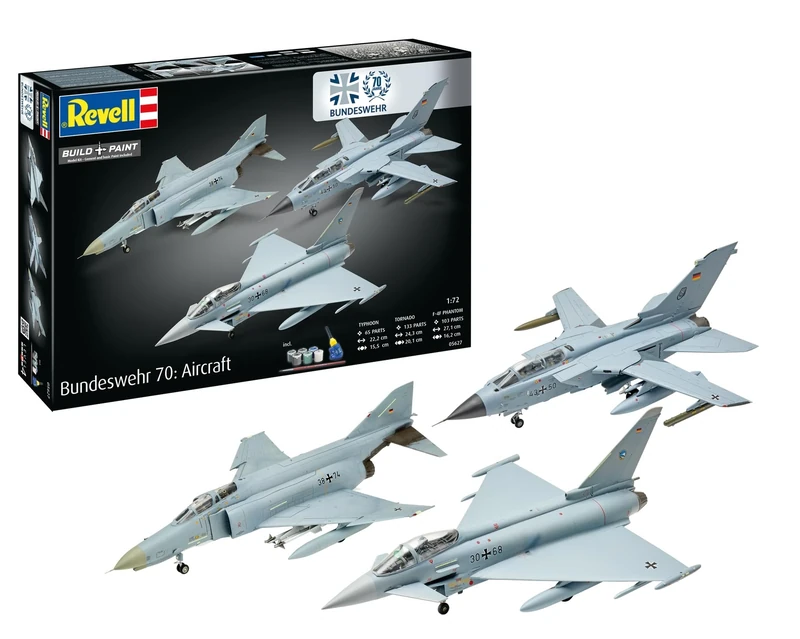 Revell Gift Set 05627 70 Years Bundeswehr: Aircraft 1:72 Scale Unbuilt Plastic Model Kit with Accessories