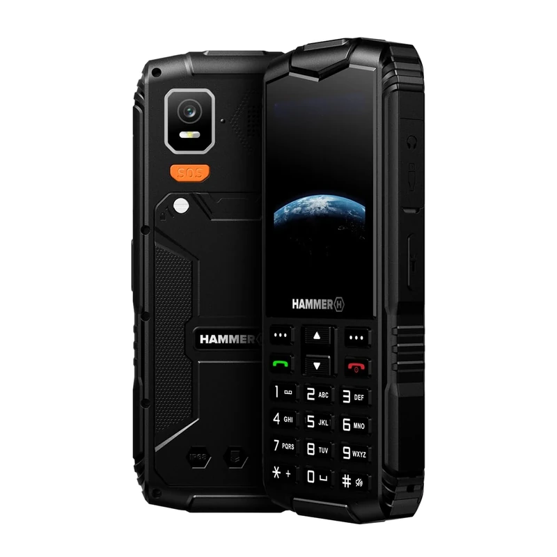 Hammer H Horizon LTE Rugged Phone Unlocked, 3000mAh Battery, 64 GB, 2.8" IPS Display, Large Buttons, SOS Button, Torch, 2MP Camera, FM Radio, USB-C, Dual SIM, IP68/MIL-STD-810H, Black