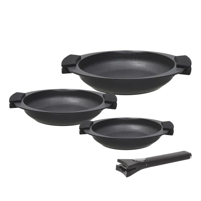 Tognana Avantspace Set of 3 Frying Pans 20/24/28 cm + Removable Handle, Cast Aluminium, Black