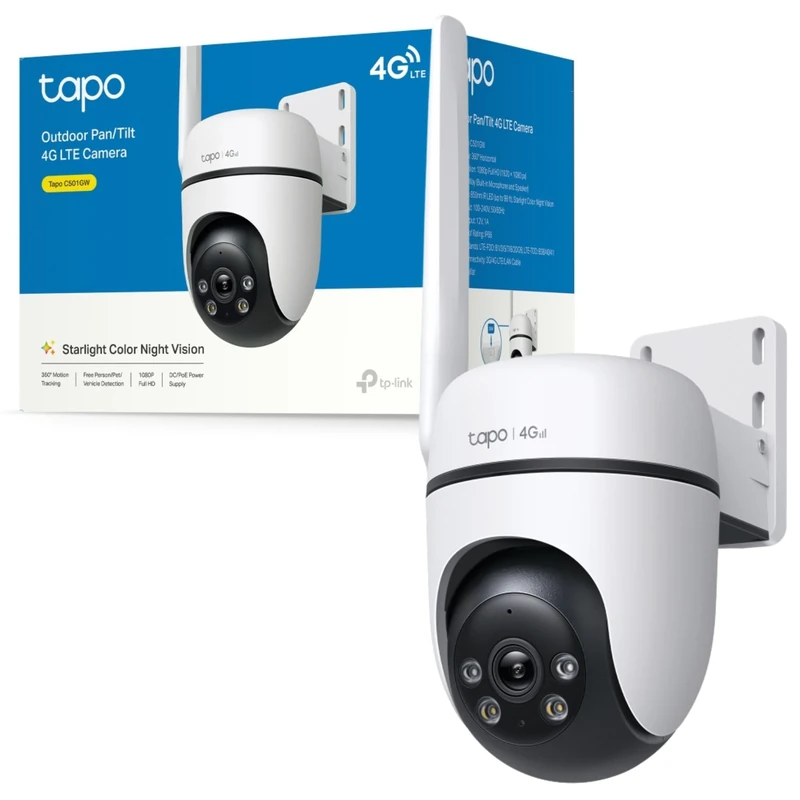 Tapo C501GW (Renewed) Pan/Tilt 4G LTE Outdoor Security Camera, No WiFi Needed, 1080P Full HD, 360° Motion Tracking, AI Detection, Starlight Colour Night Vision, Dual Mode 4G SIM card or PoE