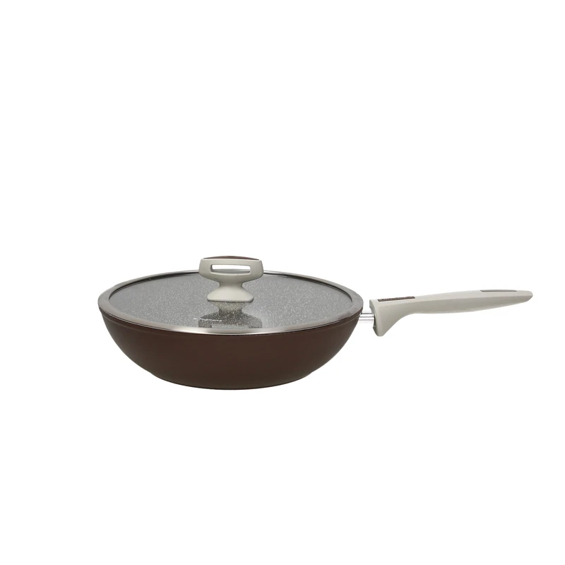 Tognana Pearlbrown Stone Wok 28 cm with Lid, Forged Aluminium, Brown - Image 1