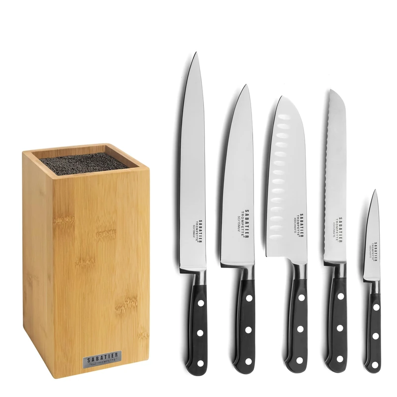 Sabatier Trompette - 5 Piece Kitchen Knife Block - Origin - 5Cr15MoV Steel - Satin Finish - 26 x 15.5 cm - Black