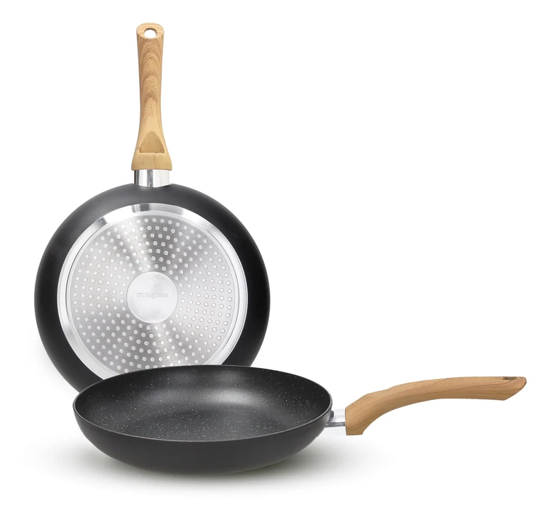 Tognana Rock in Wood, Set of 2 Frying Pans 24/28 cm, Forged Aluminium, Black