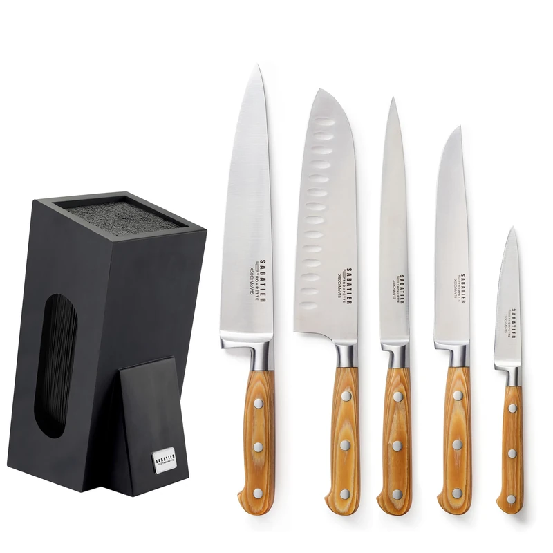 Sabatier Trompette - 5 Piece Kitchen Knife Block - Essential - 5Cr15MoV Steel - Satin Finish - Black