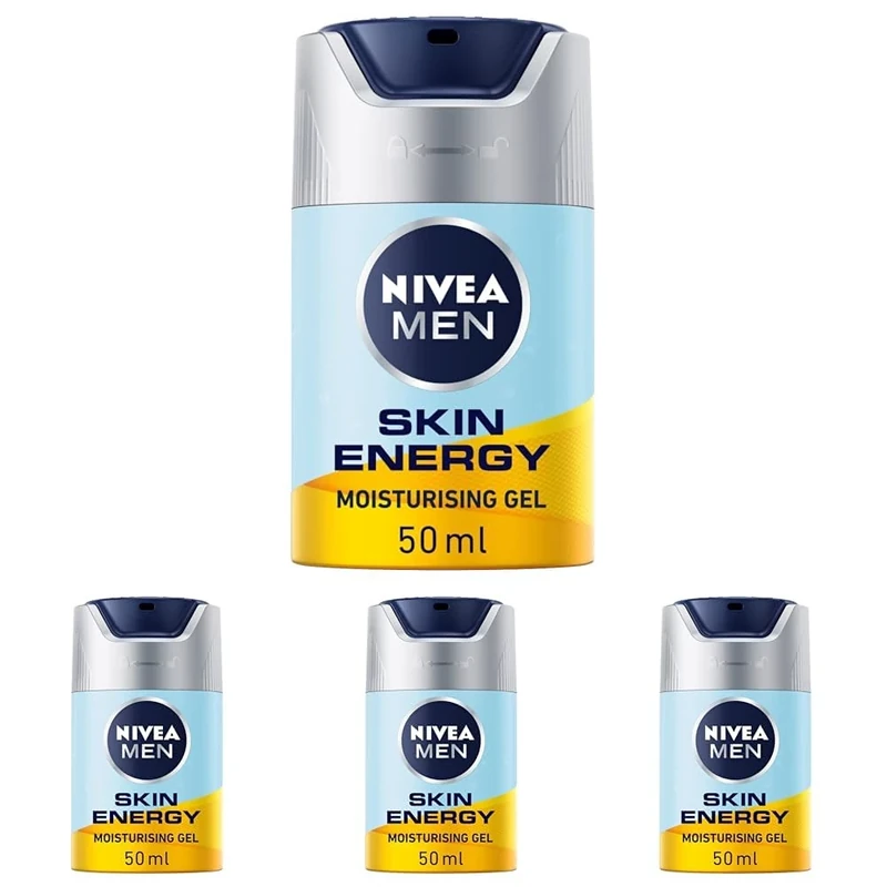 NIVEA MEN Skin Energy Refreshing Face Gel (50 ml), Invigorating Moisturiser for Men Infused with Vitamins, Men's Skin Care Essentials (Pack of 4)