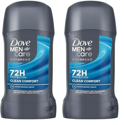 Dove Men+Care Advanced Clean Comfort Anti-Perspirant Stick Men's Deodorant with Triple Action Technology for 72 hour sweat protection and anti-bacterial odour control 50 ml (Pack of 2)