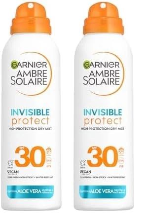 Garnier Ambre Solaire Invisble Protect Dry Mist SPF 30, fast absorbing, high UVA & UVB protection, water resistant, invisible finish, non-sticky sunscreen, 150ml (Pack of 2)