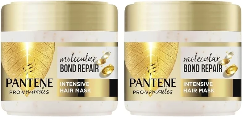 Pantene Molecular Bond Repair Intensive Hair Mask with Biotin 300ml. Pro-V Concentrated Formula for Extremely Dry Damaged Hair. Leaves Hair Visibly Healthier, Strengthened and Regenerated (Pack of 2)