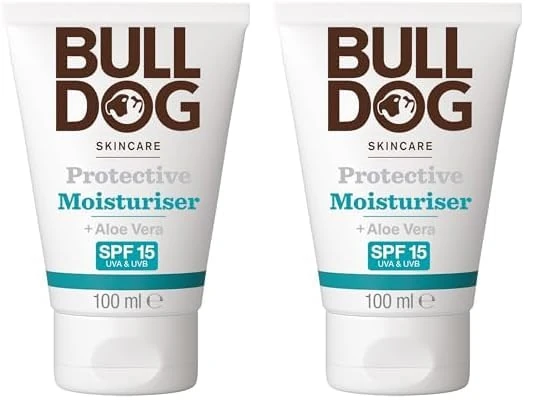 BULLDOG SKINCARE Protective Moisturiser SPF 15 100ml, Enriched with Aloe Vera, Suitable For All Skin Types (Pack of 2)