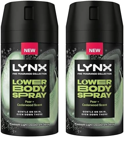 Lynx Fine Fragrance Collection Pear + Cedarwood Lower Body Spray premium light deodorant spray for 72 hours of freshness 100 ml (Pack of 2)
