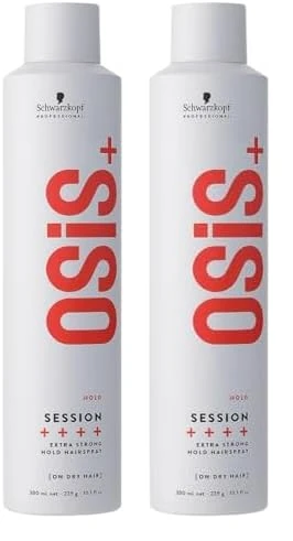 Schwarzkopf Professional OSiS Session Hairspray Long Lasting Wind Proof Brushable Finish Without Flaking Anti Humidity Heat Protection Extra Strong Hold 300 ml (Pack of 2)