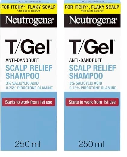 Neutrogena T/Gel® Scalp Relief Anti-Dandruff Shampoo (1x250ml) With 3% Salicylic Acid, Clinically Proven Formula Fights Dandruff from First Wash (Pack of 2)