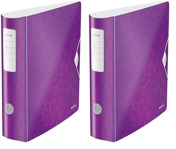 Leitz Lever Arch File, Metallic Purple, A4, Curved Spine 75mm Width, Elastic Fastening, Light polyfoam, Wow Range, 11060062 (Pack of 2)