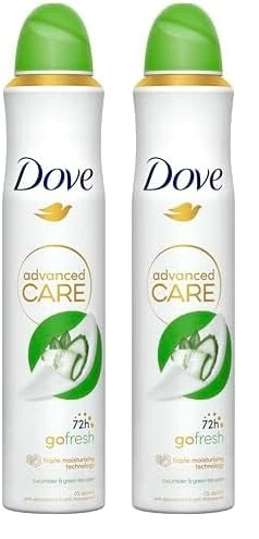 Dove Advanced Care Go Fresh Cucumber & Green Tea Anti-perspirant Deodorant with Triple Moisturising technology Spray for 72 hour protection and underarm care 200 ml (Pack of 2)