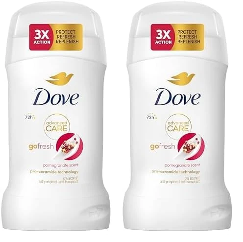 Dove Advanced Care Go Fresh Pomegranate Anti-Perspirant Cream Women's Deodorant Stick with pro-ceramide technology for 72 hours sweat protection 50 ml (Pack of 2)