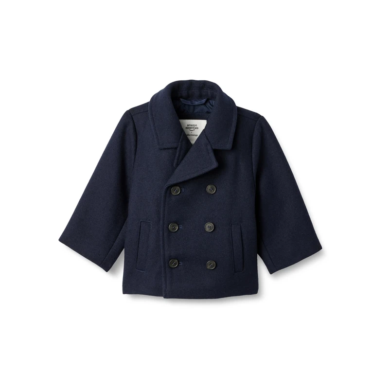Amazon Essentials x Sofia Grainge Boys' Wool Blend Double-Breasted Coat, Navy, 3 Years