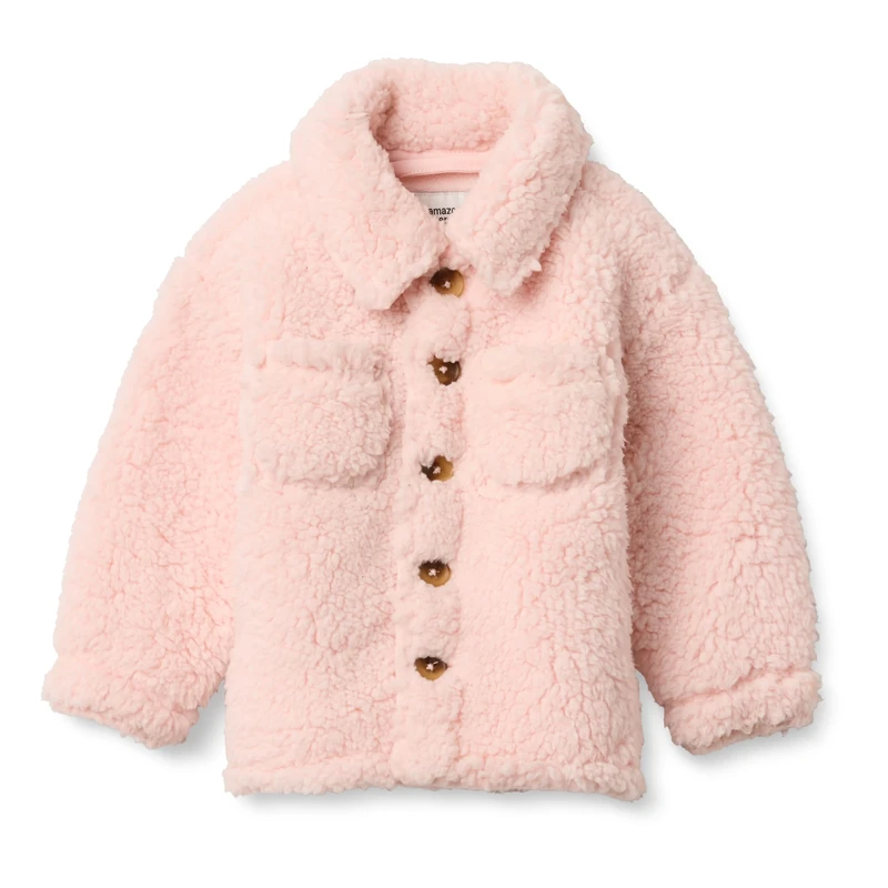 Amazon Essentials x Sofia Grainge Baby Boys' Sherpa Overshirt Jacket, Light Pink, 24 Months