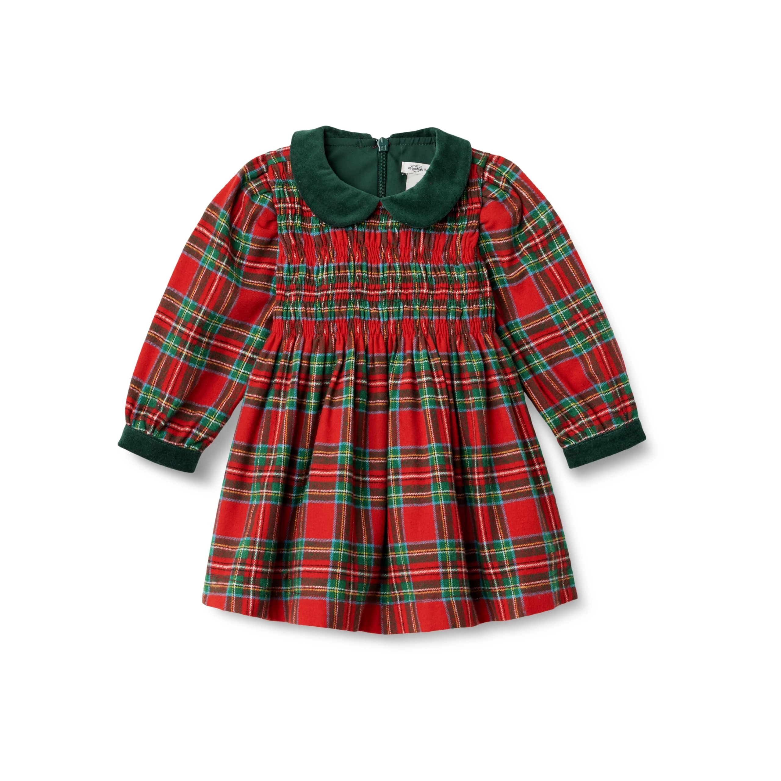 Amazon Essentials x Sofia Grainge Girls' Long Sleeve Flannel Dress, Cherry Red Festive Plaid, 3 Years