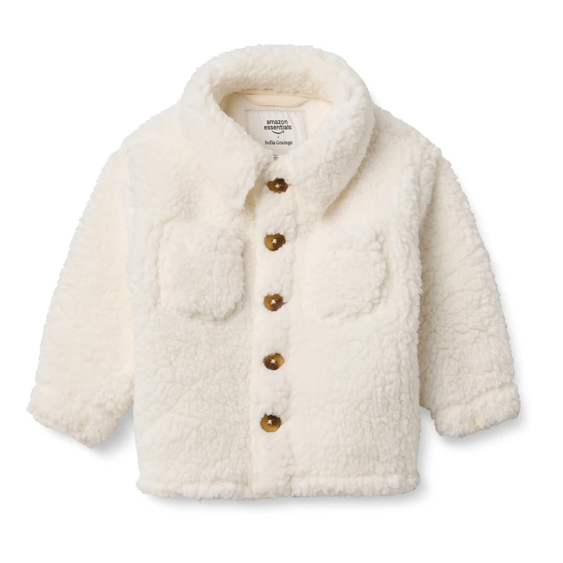 Amazon Essentials x Sofia Grainge Baby Boys' Sherpa Overshirt Jacket, Ivory, 24 Months