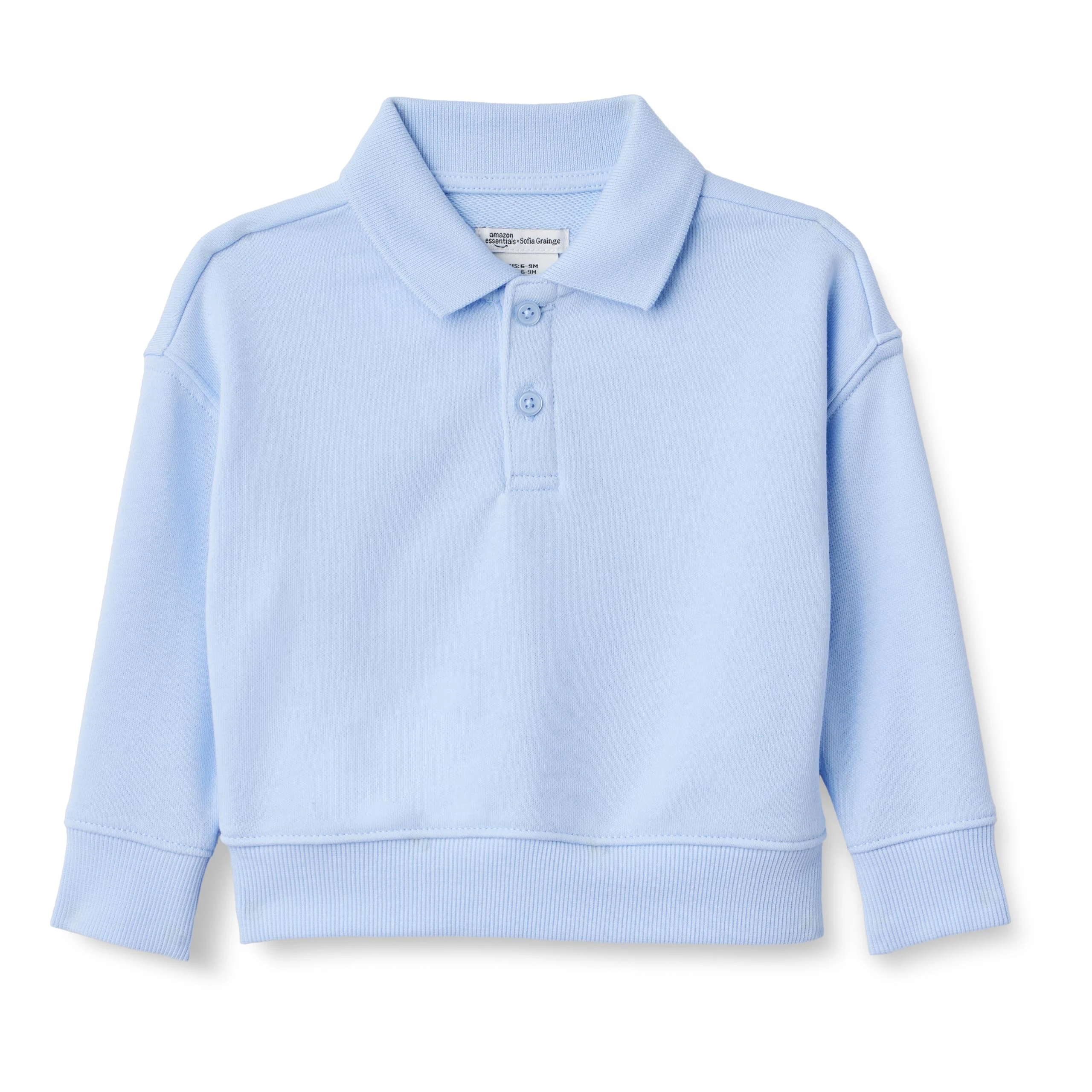 Amazon Essentials x Sofia Grainge Boys' French Terry Polo Sweatshirt, Light Blue, 10 Years