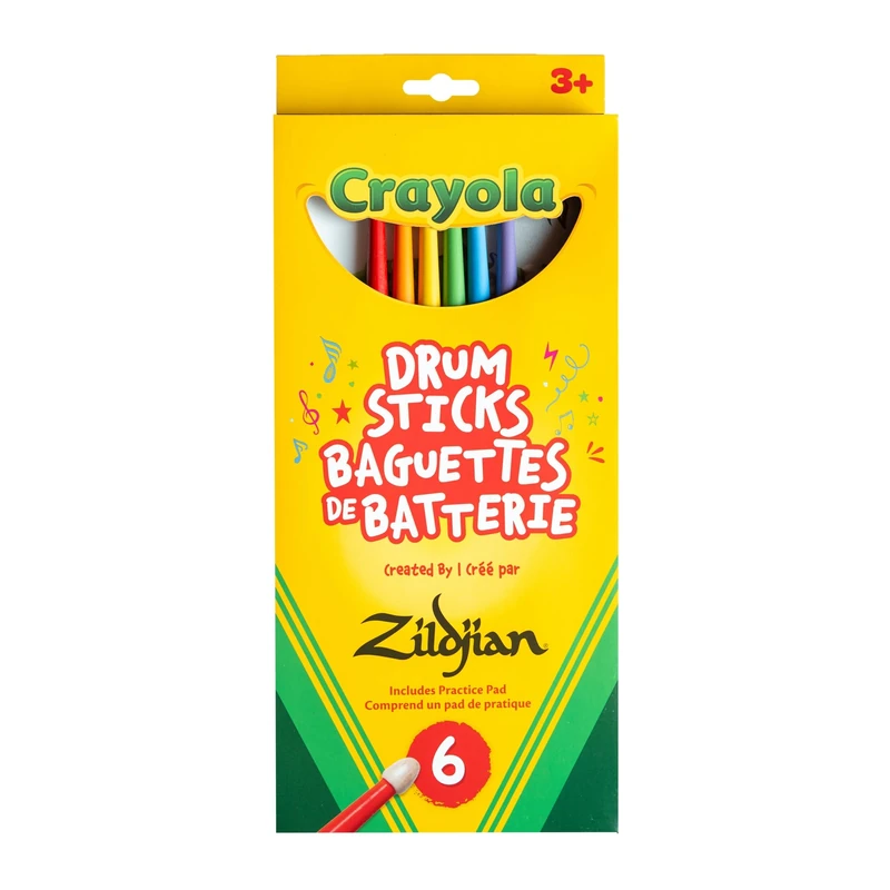 Zildjian Crayola Kids Drumsticks 6 Pack with Practice Pad- 6 Pack coloured sticks