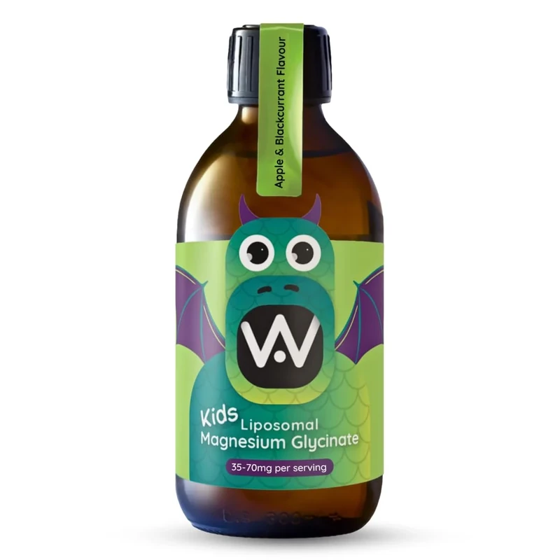 WELL ACTUALLY Kids Liposomal Magnesium Glycinate (250 ml) – Great Tasting Mighty Liquid Magnesium Supplement for Children | Sleep, Energy & Brain Support – Vegan, Apple & Blackcurrant