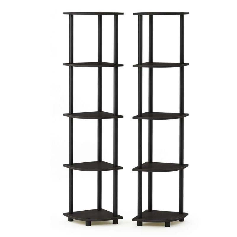 Furinno Besi 6-Tier Industrial Multipurpose Shelf Display Rack with Metal Frame, Narrow, Walnut Cove