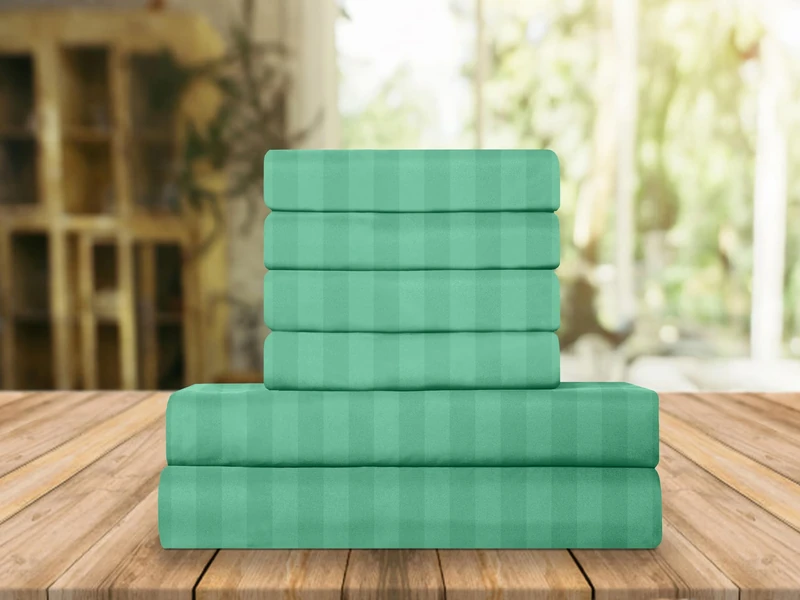 Elegant Comfort Luxury Soft Bed Sheets Dobby Stripe 1500 Premium Hotel Quality Microfiber Softness Wrinkle and Fade Resistant (6-Piece) Bedding Set, Queen, Stripe Minted Aqua