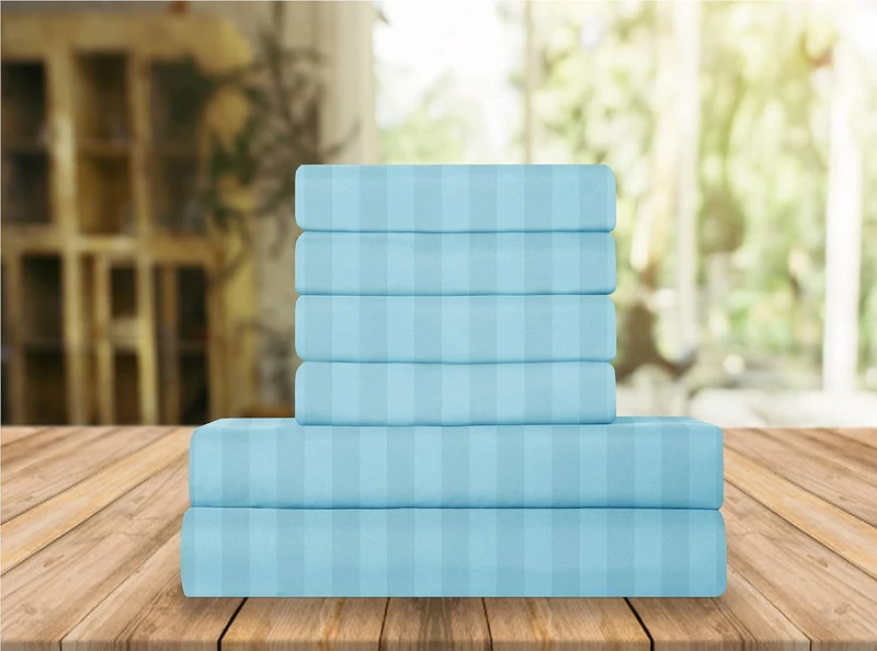 Elegant Comfort Luxury Soft Bed Sheets Dobby Stripe 1500 Premium Hotel Quality Microfiber Softness Wrinkle and Fade Resistant (4-Piece) Bedding Set, Twin, Stripe Aqua Blue