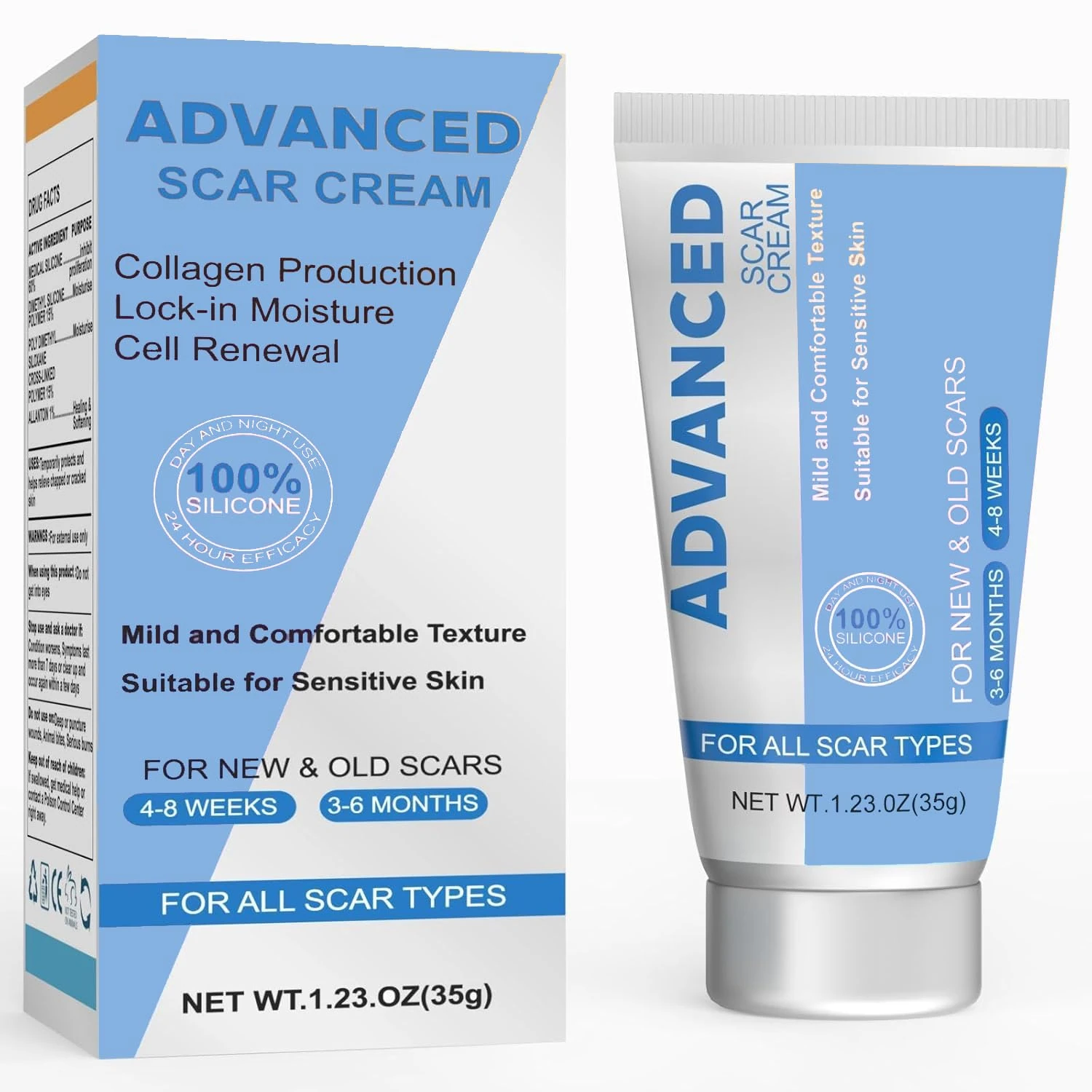 SarCop Silicone Scar Gel Scar Cream, Advanced Scar Removal Cream (Blue)